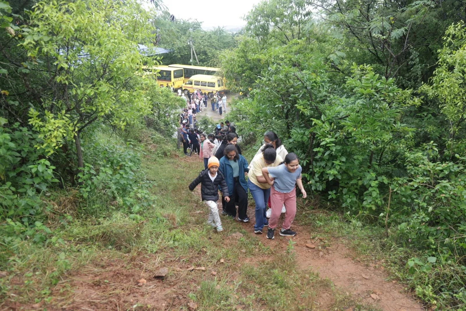 Delegates climbing the Bathi hill trail before TEDxDavangere 2025