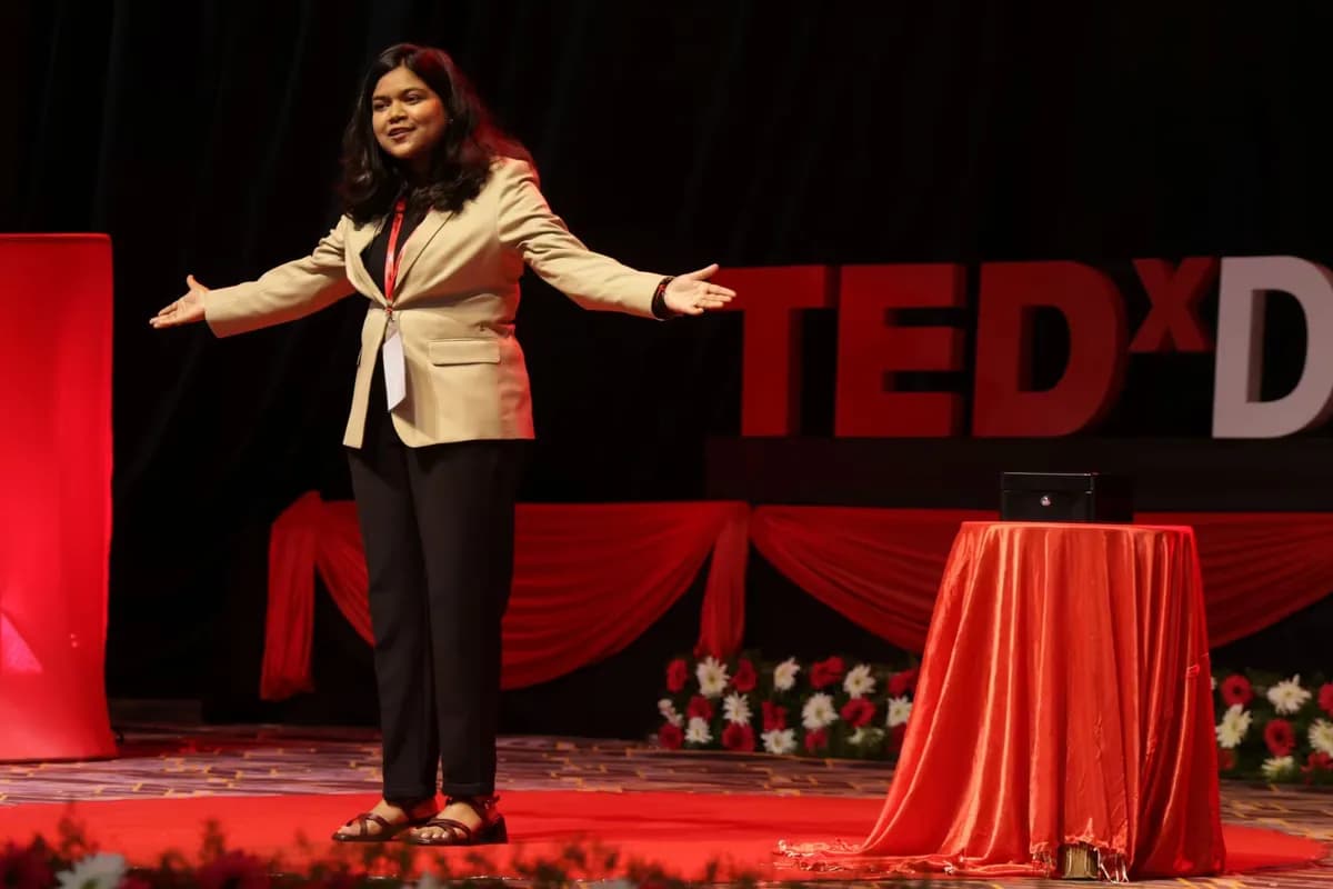 Lavanya VK speaking at TEDxDavangere 2025