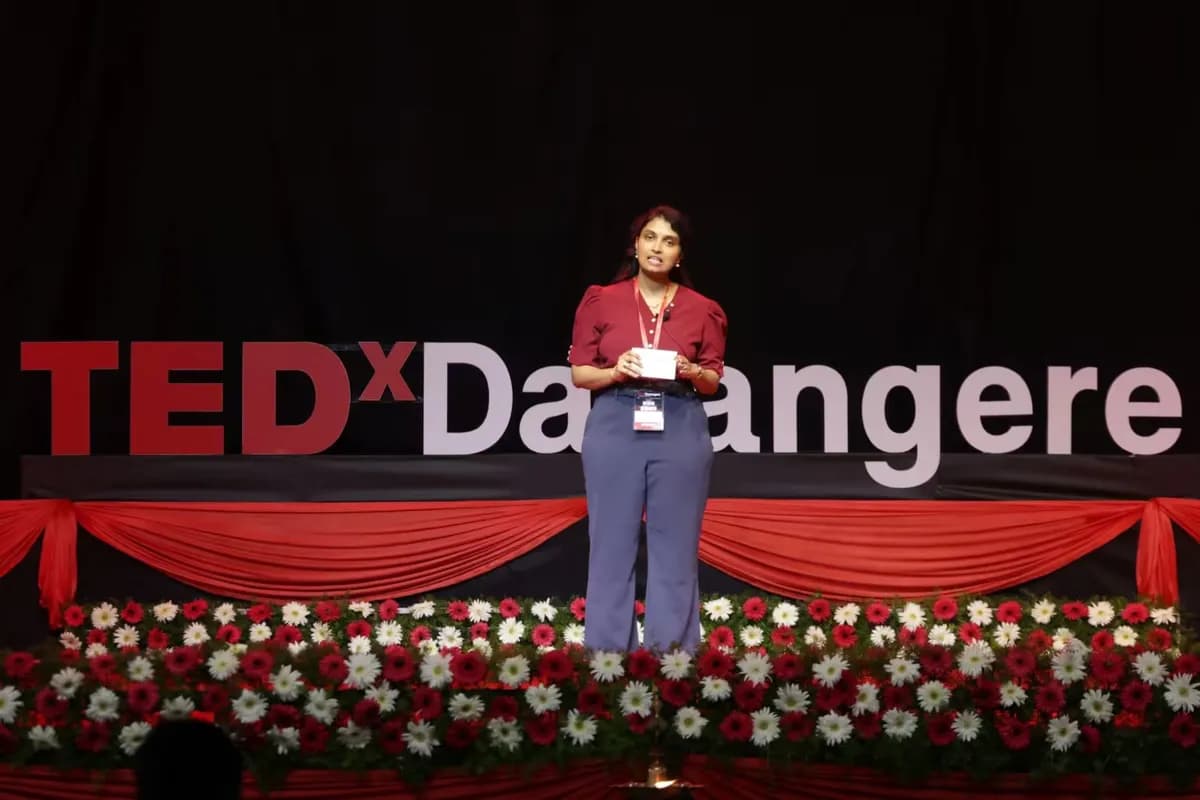 Dr. Nishmita R speaking at TEDxDavangere 2025