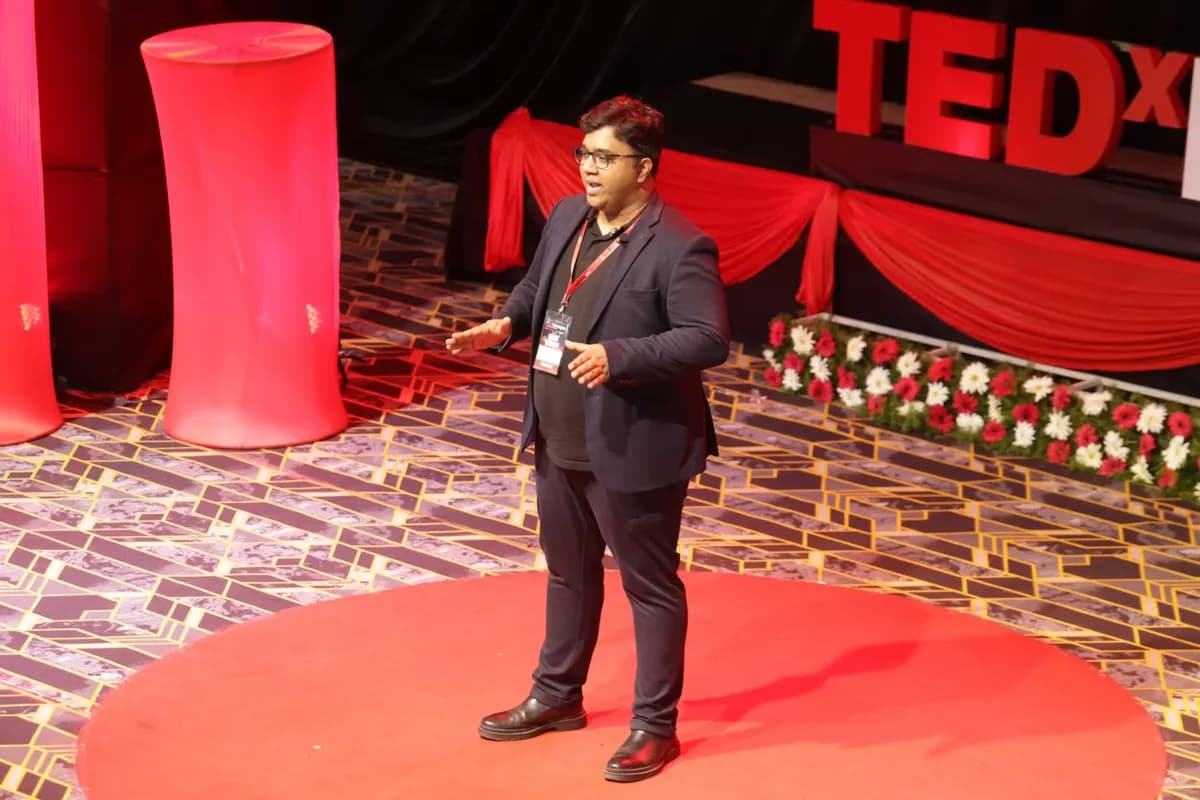 Prashanth Tavalam speaking at TEDxDavangere 2025