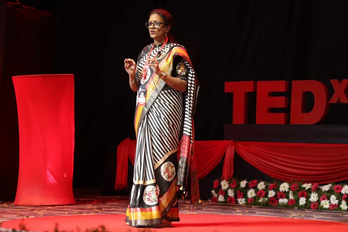Preeti Muzumdar speaking at TEDxDavangere 2025