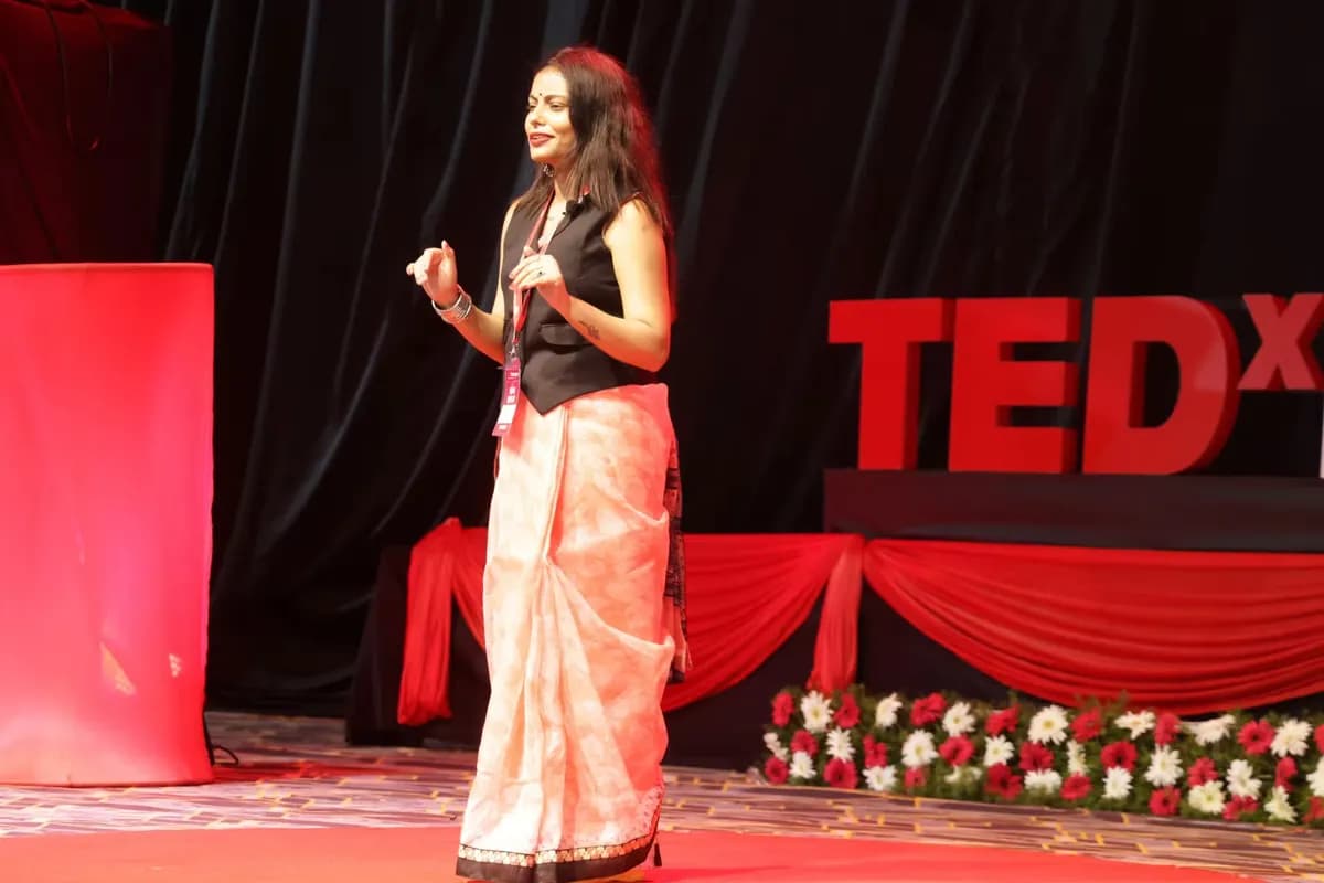 Richa Tiwari speaking at TEDxDavangere 2025