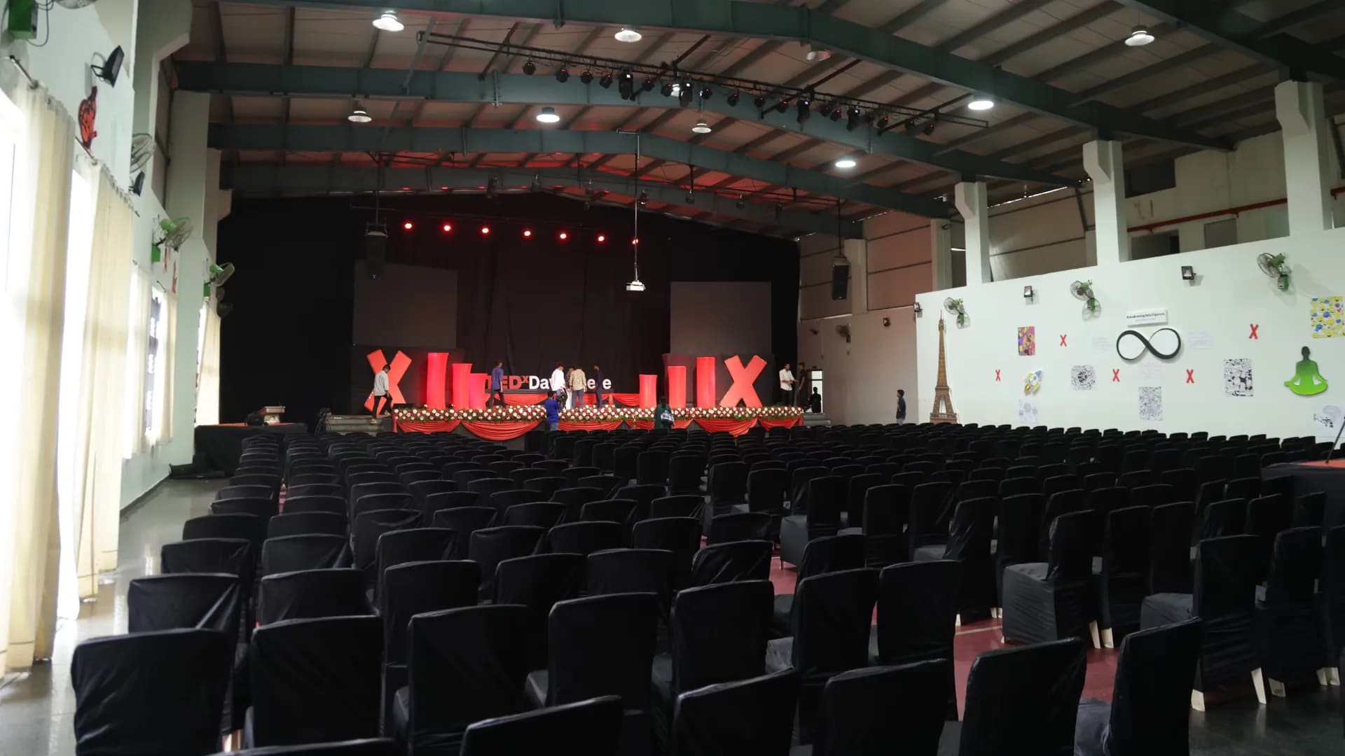 Inside Sri S. S. Ganesh Auditorium, set up for TEDxDavangere