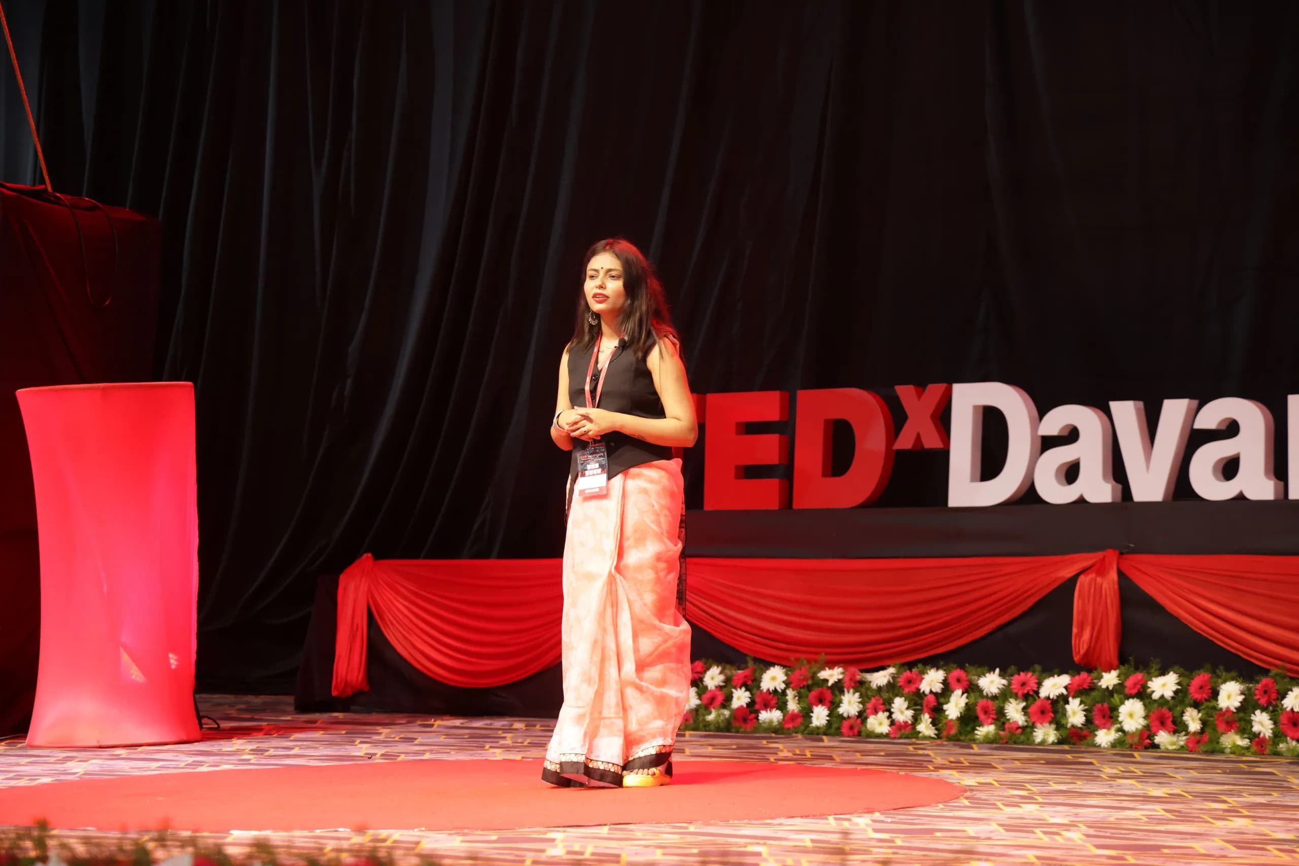 The TEDxDavangere stage, hosted on the PSSEMR School campus